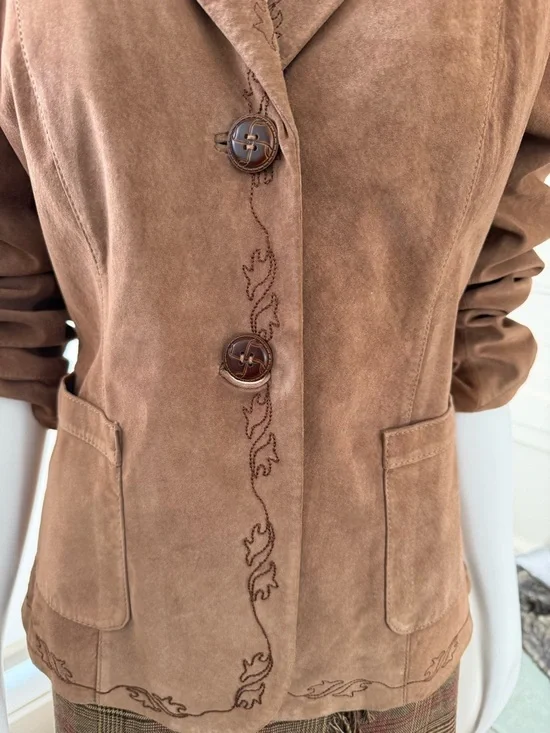 Bianca Nygard suede Leather Jacket with Embroidered Hem, Size 12 - Picture 2 of 7